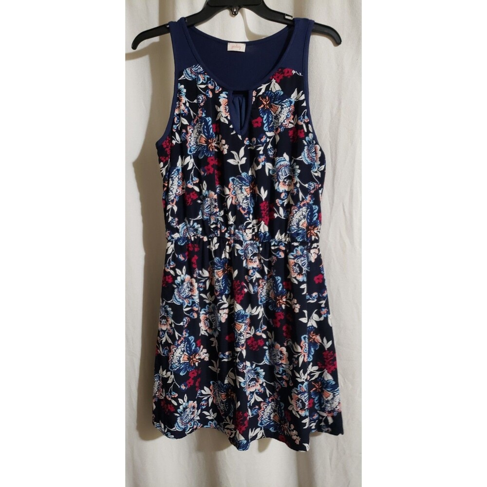 Pixley Floral Sleeveless Dress Women's Medium Navy Blue Fit & Flare Made in USA